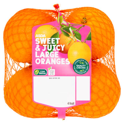 ASDA Oranges grosses sucrées et juteuses 4 pièces Fruit d'agrumes