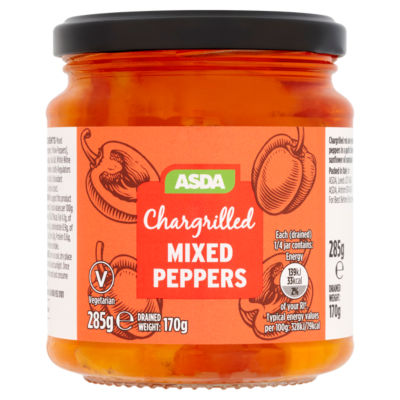 ASDA chargrilled mixed peppers garlic oil marinade 285g - British product