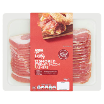 ASDA smoked streaky bacon rashers 12 pack 200g - British product