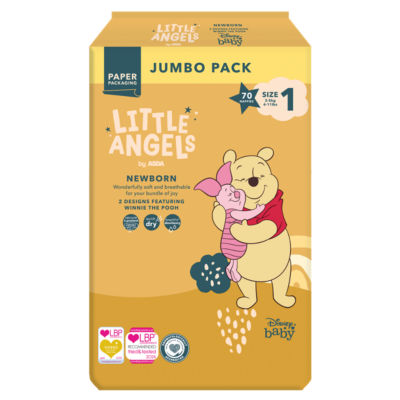Little Angels Newborn Nappies Winnie the Pooh Size 1 70 Count