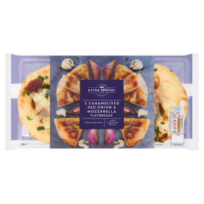 ASDA extra special flatbreads caramelised red onion mozzarella 220g - British product