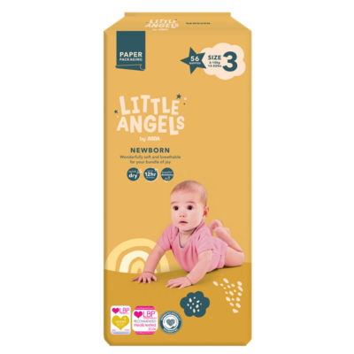 ASDA Little Angels newborn nappies size 3 for 6-10kg babies 56 count - British product