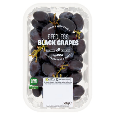 ASDA Sweet and Crisp seedless black grapes 500g pack - British product