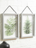 Green Floating Botanical Hanging Wall Art Frames in Grey, Set of 2