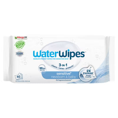 WaterWipes Sensitive+ unscented baby wipes 60 count (British brand)