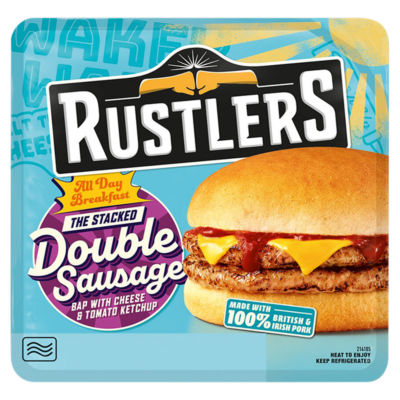 Rustlers sausage burger with cheese and ketchup 178g, imported from the UK