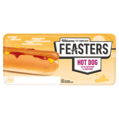 Feasters Hot Dog with Ketchup & Mustard Chilled Hot Dog 140g