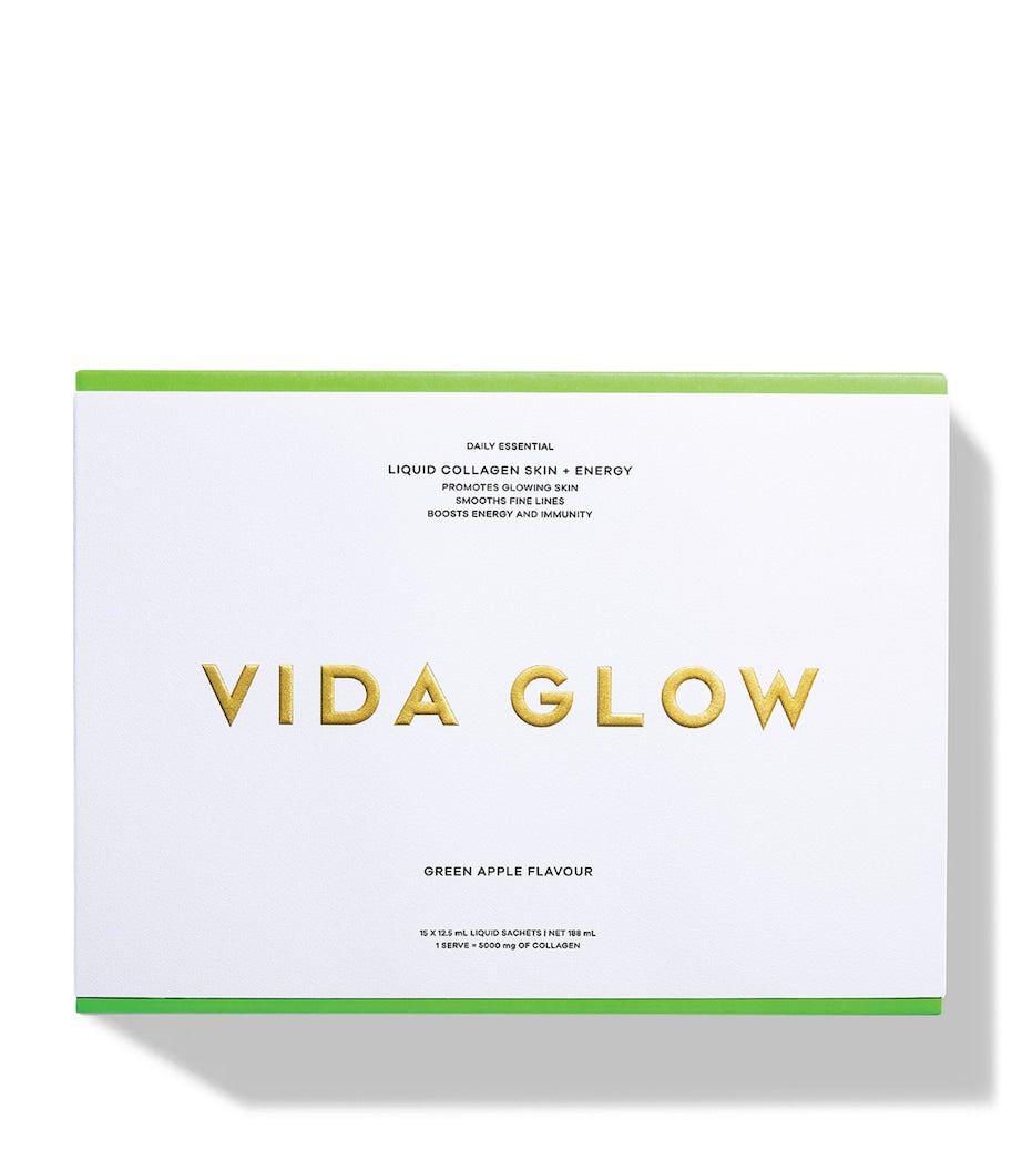Vida Glow liquid collagen skin and energy supplement in 15 sachets of 12.4ml each (British brand)