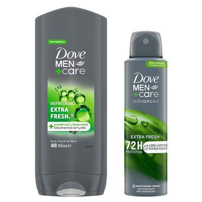 Dove Men+Care Extra Fresh Wash and Spray Bundle 400ml 150ml