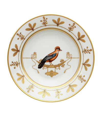 Porcelain Soup Plate with Bird Illustration and Gold Motifs, 24.5cm