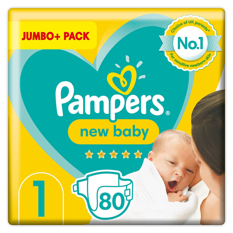 Pampers New Baby Nappies Size 1 80 Pack, imported from the UK