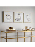 Set of three white perfume bottle canvas art prints 30x30x3cm - British product