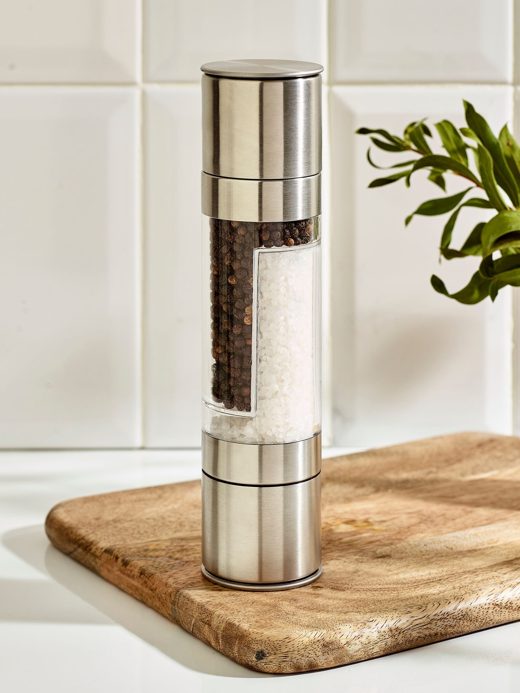 Steel two in one salt and pepper grinder (British brand)