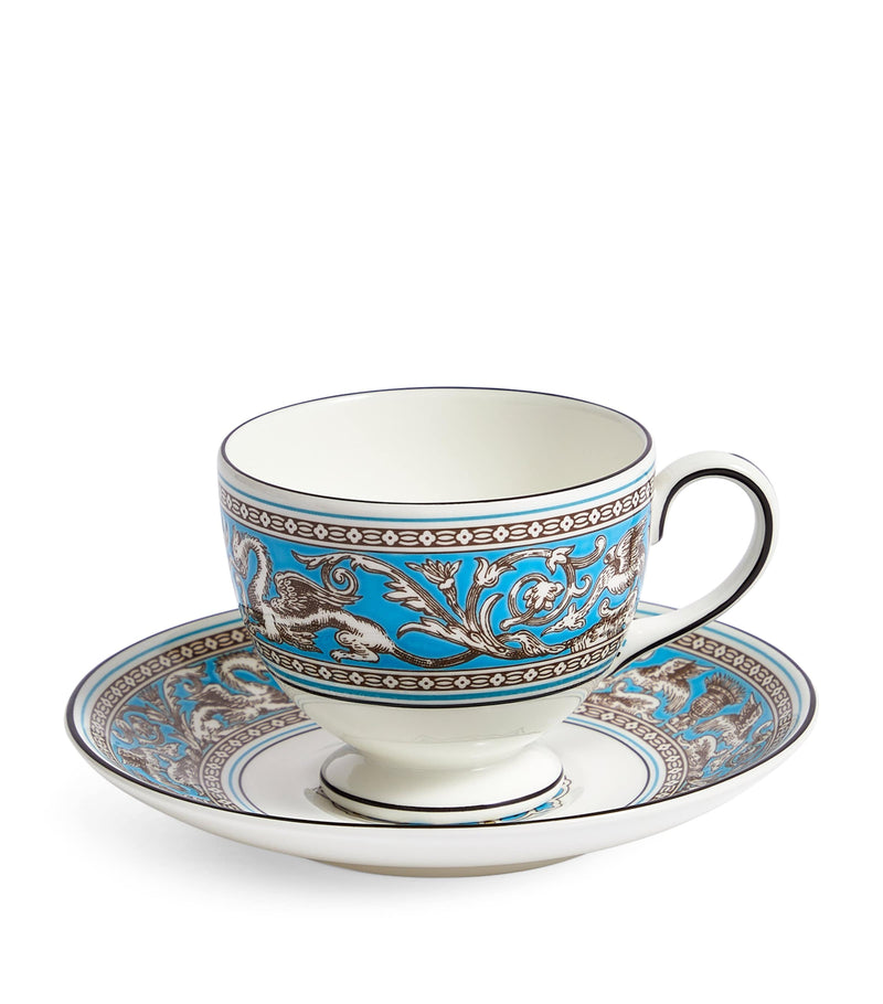 Wedgwood Florentine Turquoise teacup and saucer (British brand)