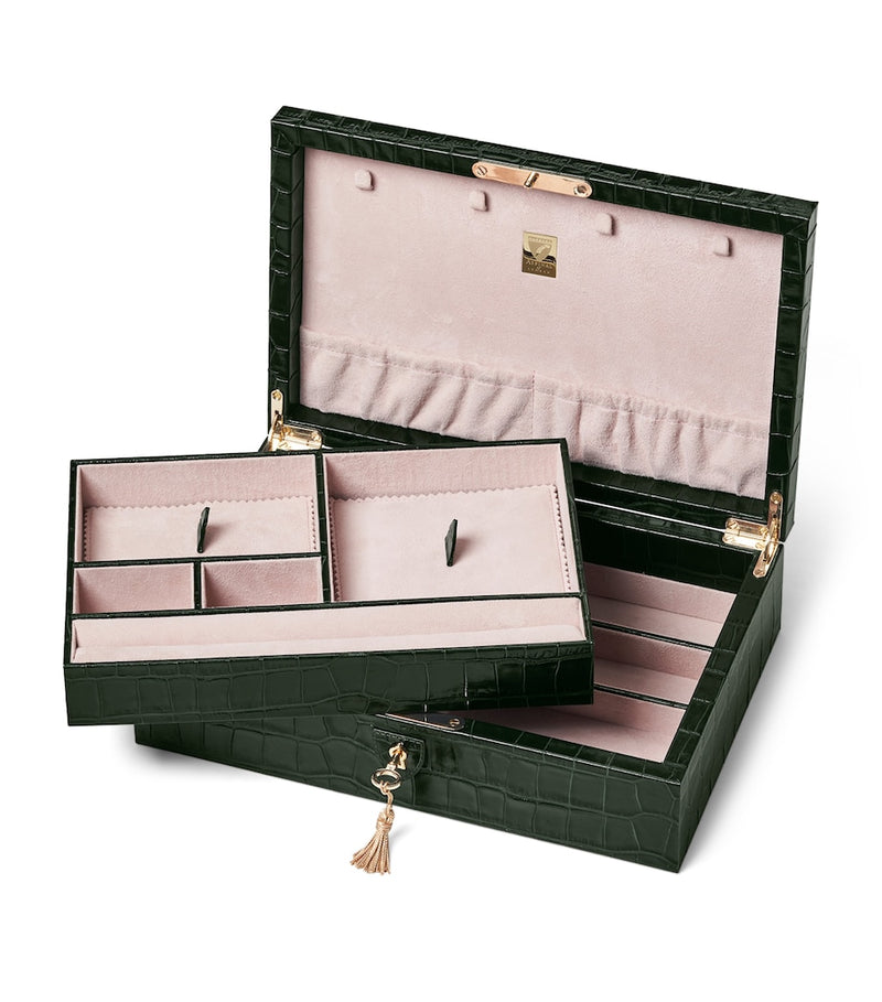 Aspinal Of London Leather Croc-Embossed Savoy Jewellery Box