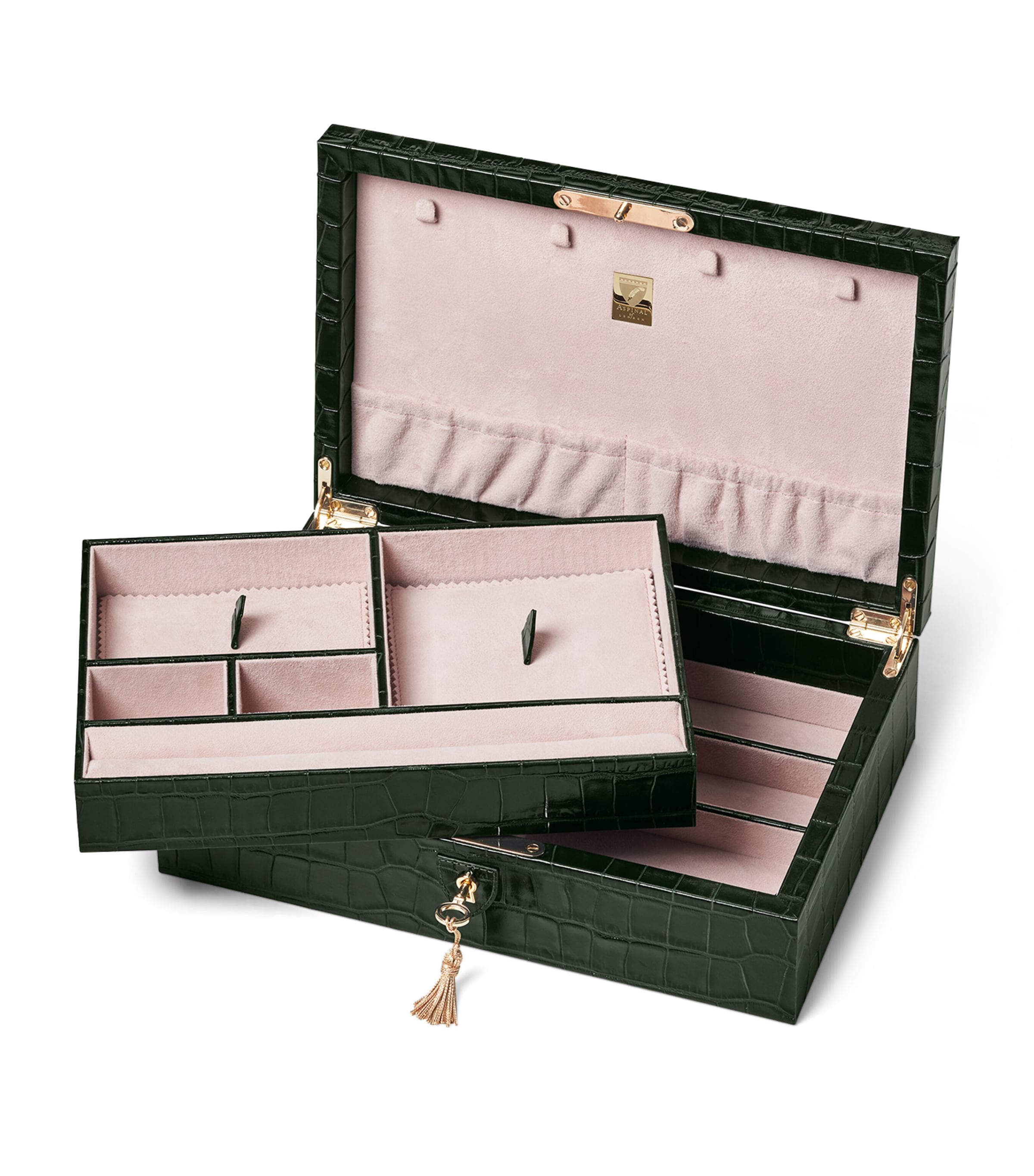 Aspinal Of London Leather Croc-Embossed Savoy Jewellery Box