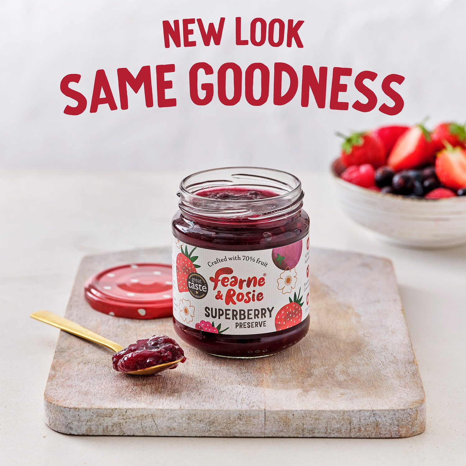 Fearne and Rosie superberry jam reduced sugar 310g - British product