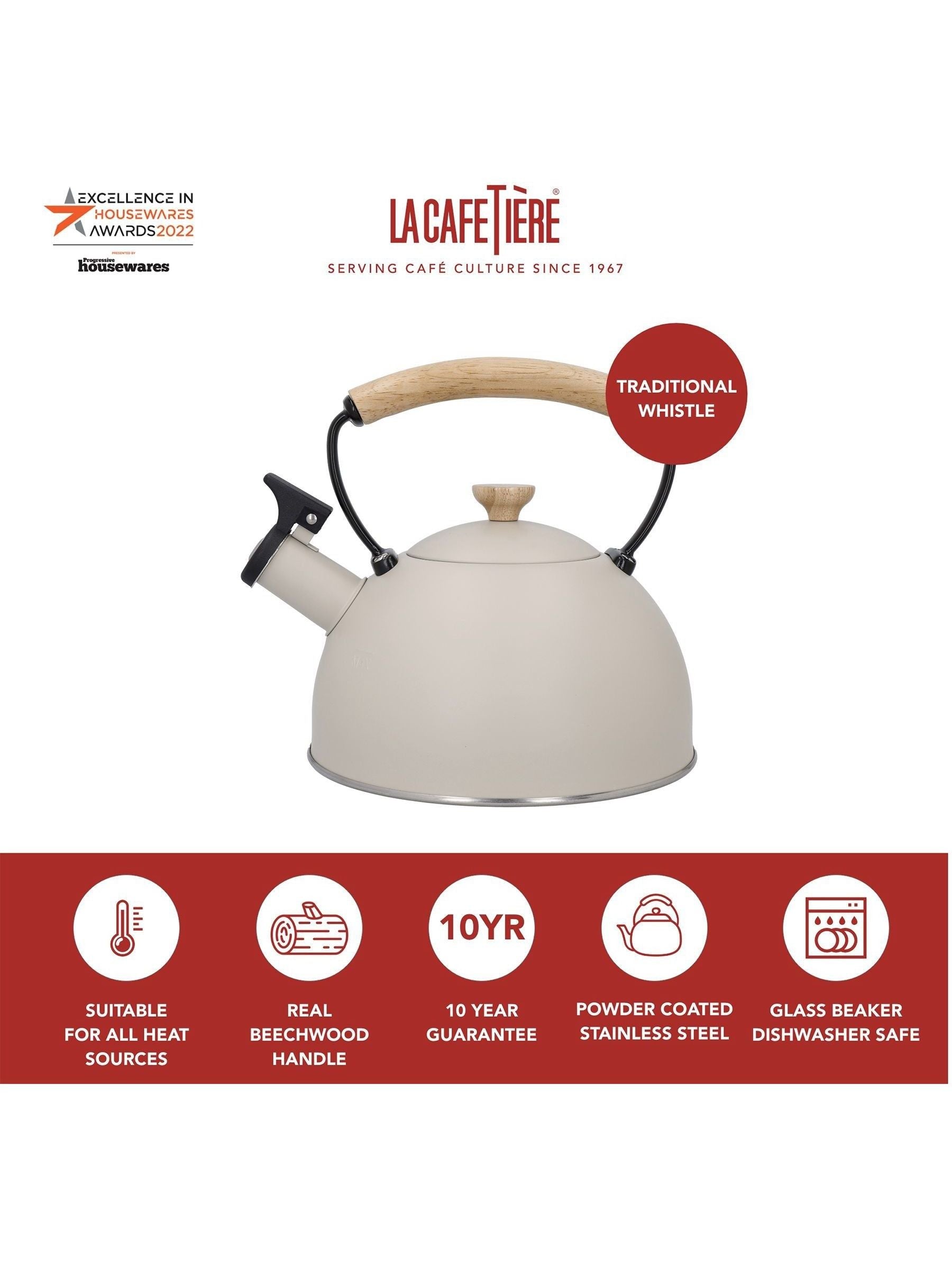 La Cafetiere cream whistling kettle 16L, UK version