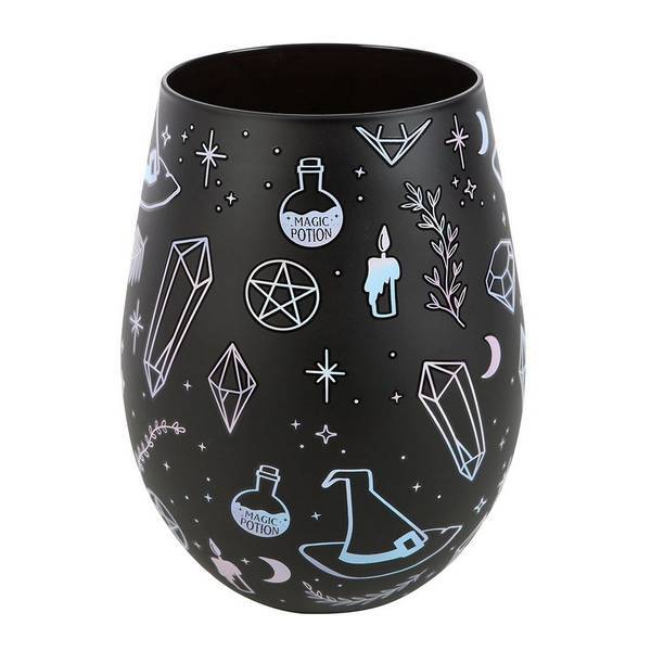 Something Different Stemless Wine Glass Witch Print 550ml (British brand)