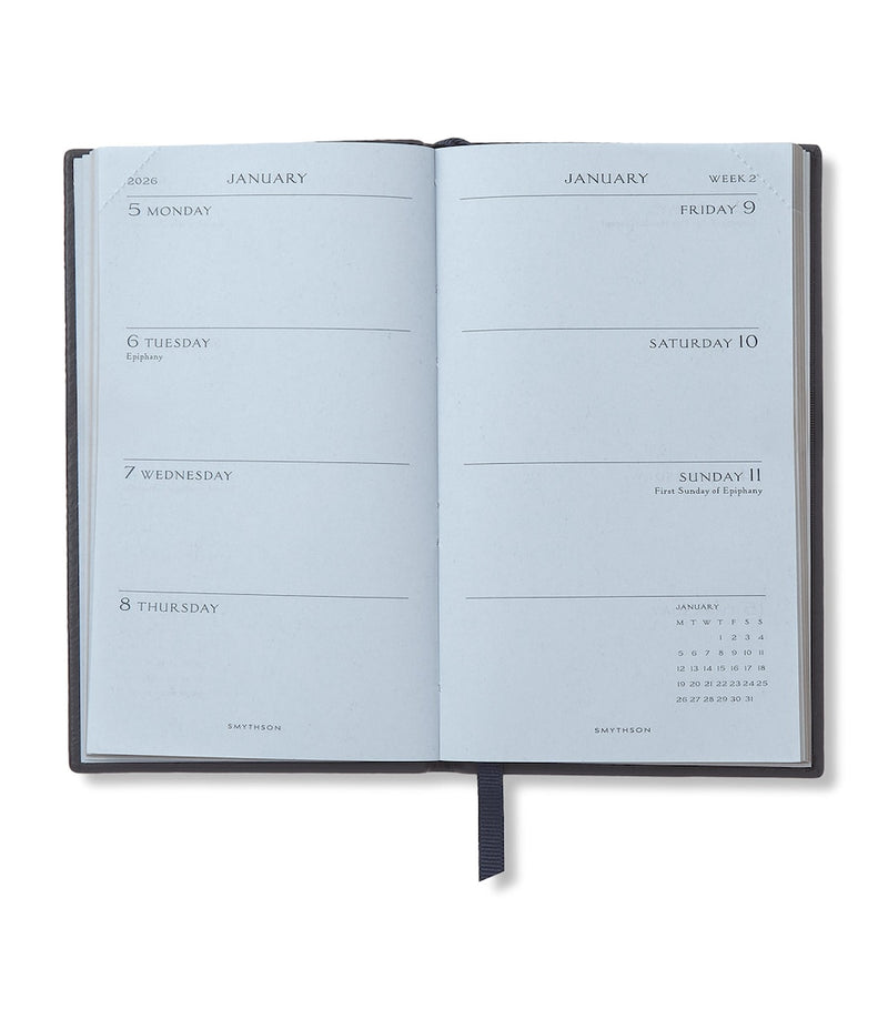 Smythson Panama leather weekly diary 2026, 14cm x 9cm (British brand)