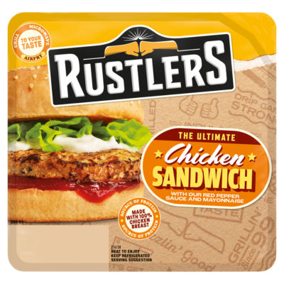 Rustlers ultimate chicken sandwich sesame bun 150g, imported from the UK