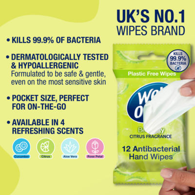 Wet Ones Be Zingy antibacterial hand wipes pack of 12 (British brand)