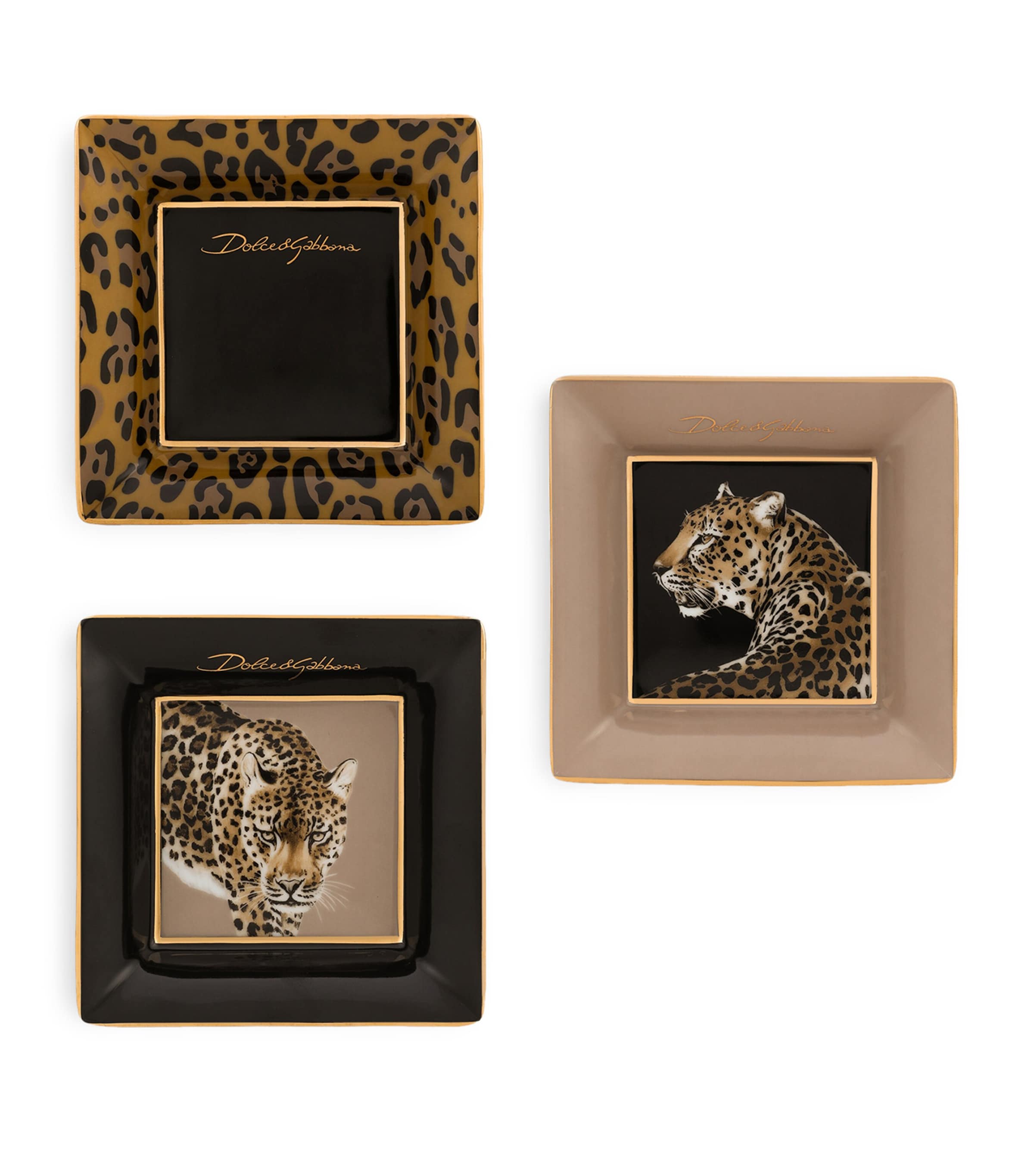 Dolce&Gabbana Casa Leopard decorative square porcelain plates set of 3 10cm - British product