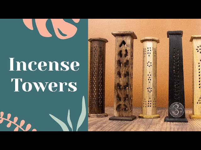 Myga Black Om Incense Tower Hand Carved, imported from the UK