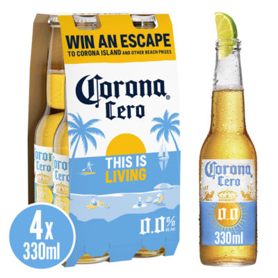 Corona Cero alcohol-free premium lager beer bottles 4x330ml - British product