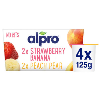 Alpro yogurt alternative strawberry-banana and peach-pear 4x125g - British product