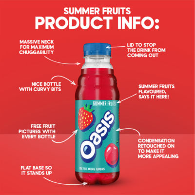 Oasis Summer Fruits still drink 500ml, imported from the UK