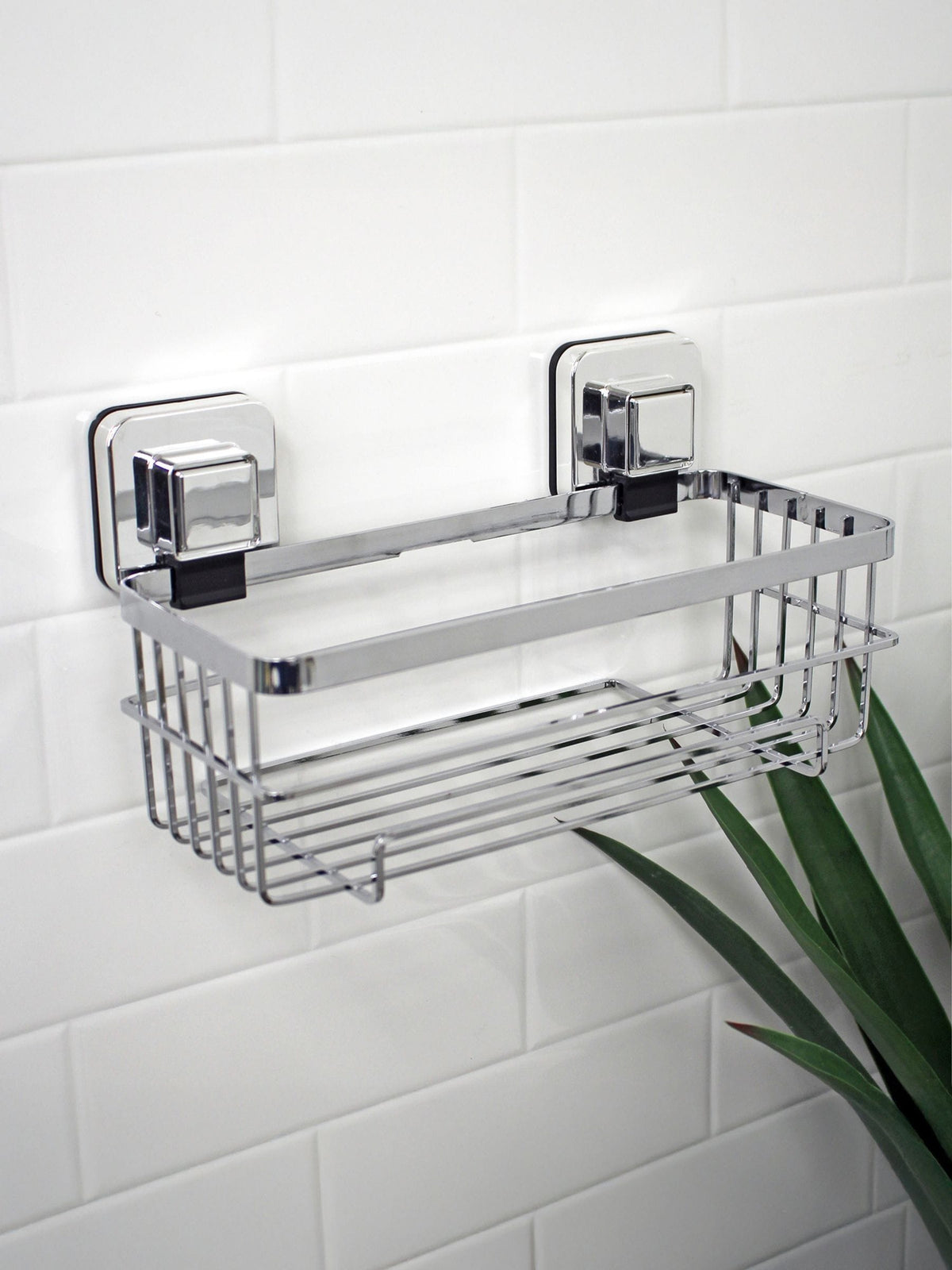 Showerdrape chrome suction wall mounted bottle basket 30kg capacity (British brand)