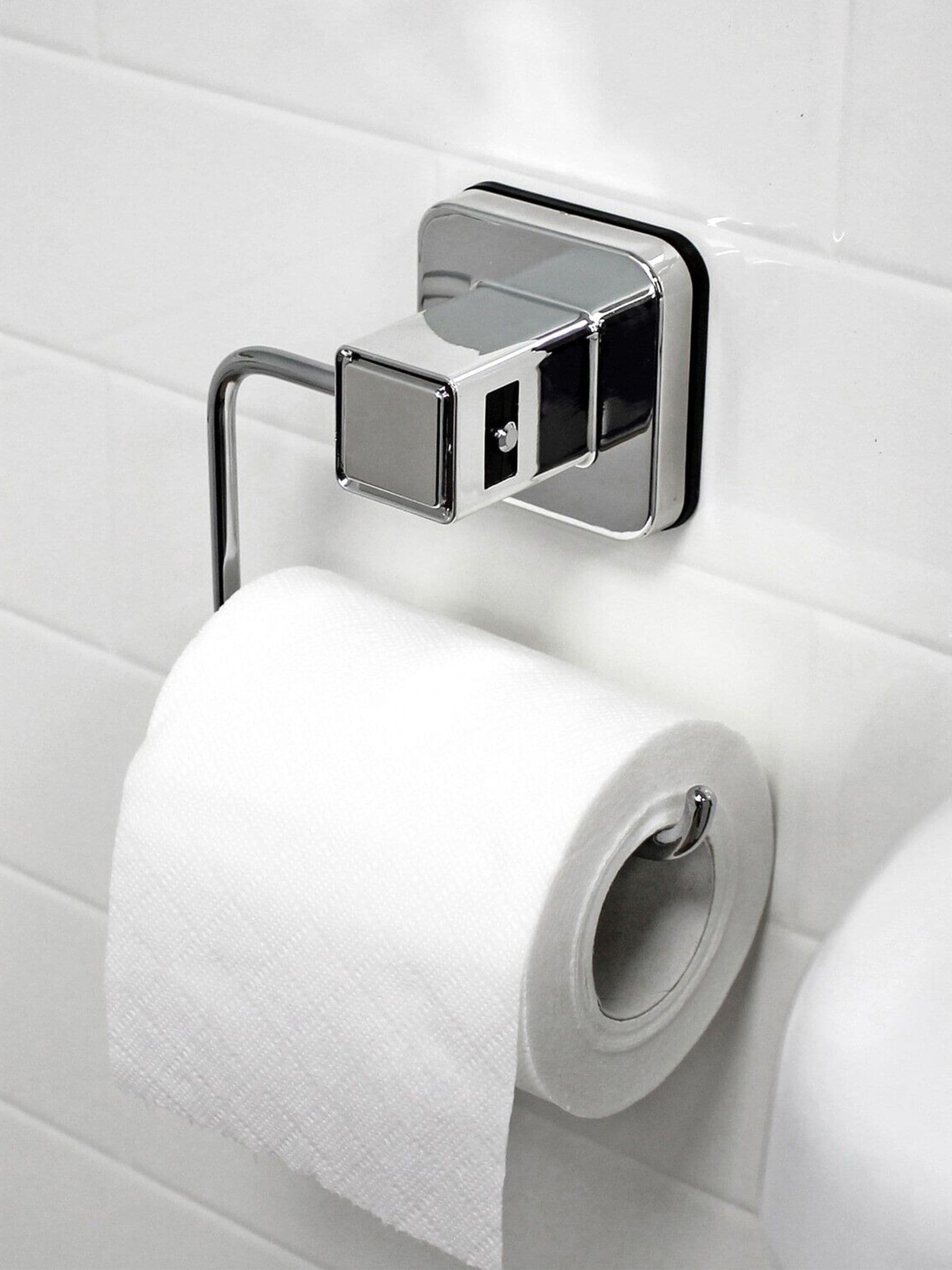 Showerdrape Chrome Suction Wall Mounted Toilet Roll Holder Pushloc