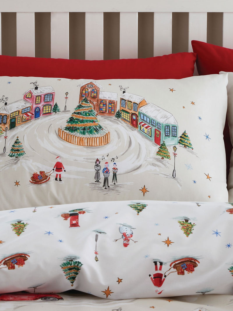 Catherine Lansfield Natural Christmas Town reversible duvet cover set - British product