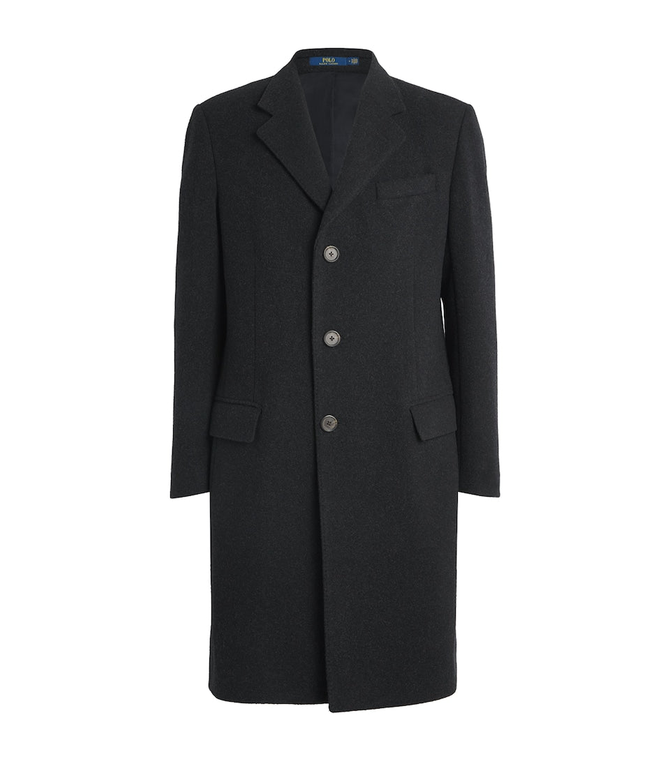 Regular Fit Virgin Wool Overcoat with Notched Lapels