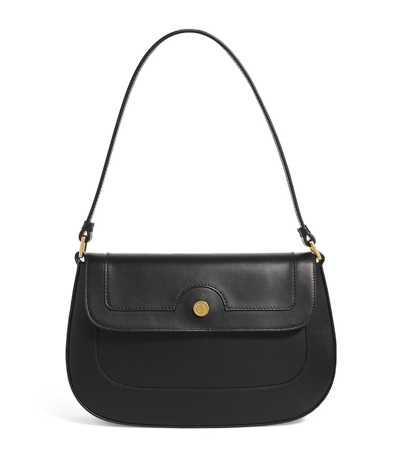 Italian Leather Shoulder Bag with Gold-Plated Accents