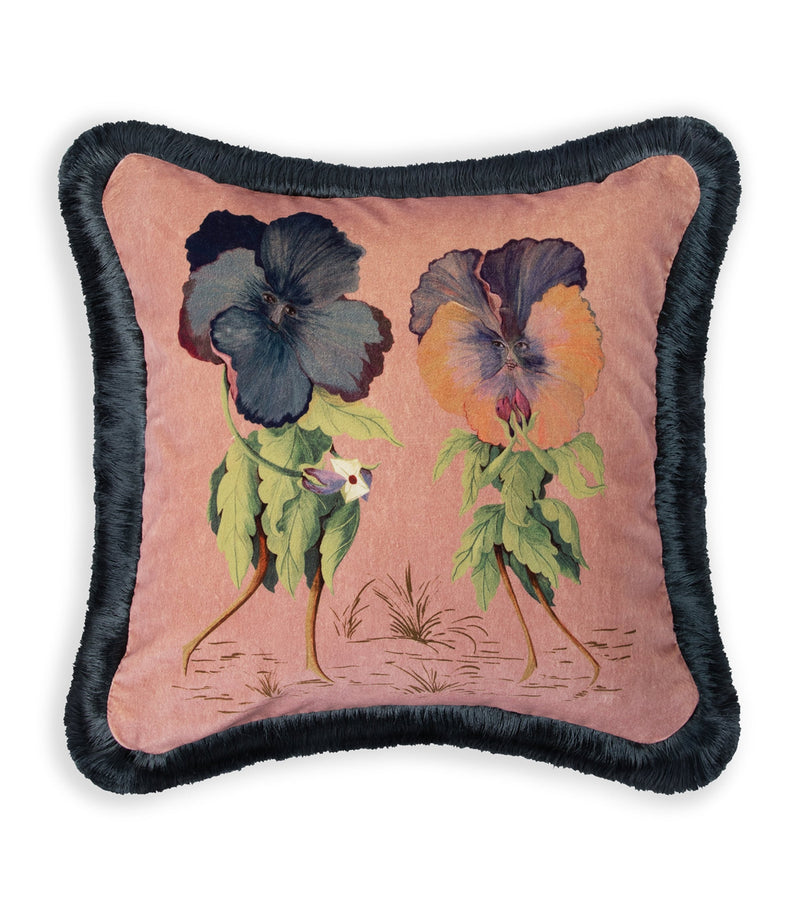 House Of Hackney Medium Velvet Amatoria Pansies Fringed Cushion 45cm x 45cm, UK version