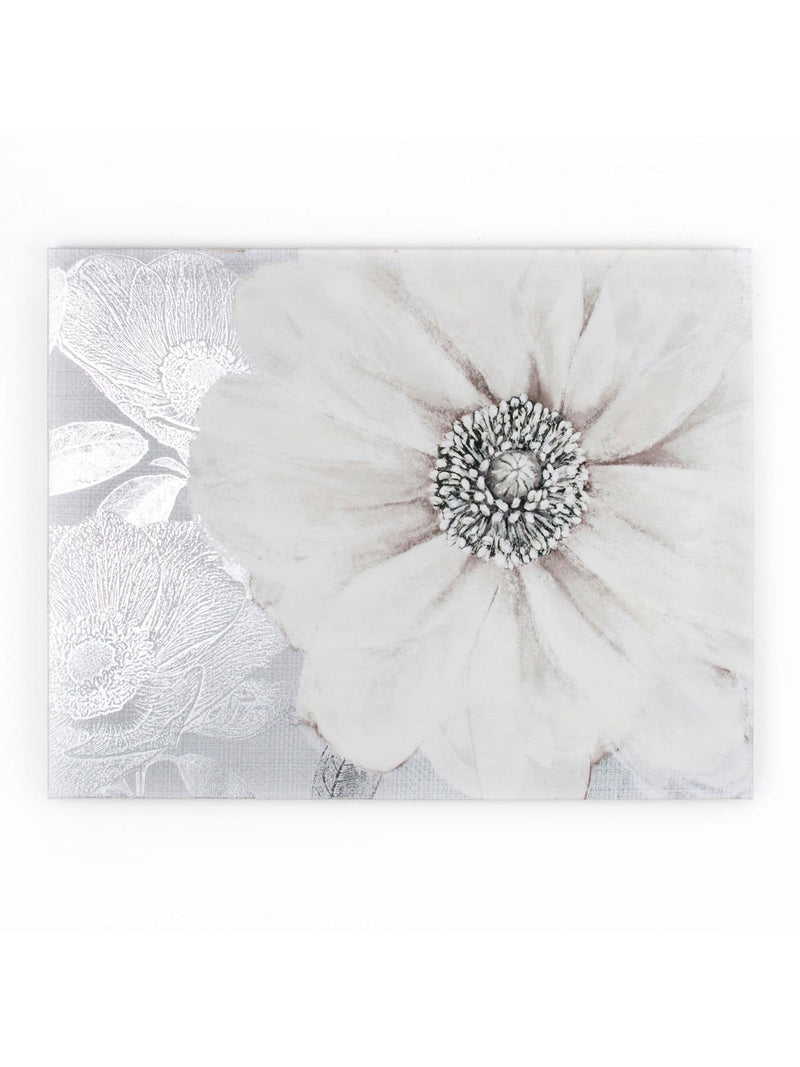 White grey bloom floral printed canvas art 60cm by 80cm - British product