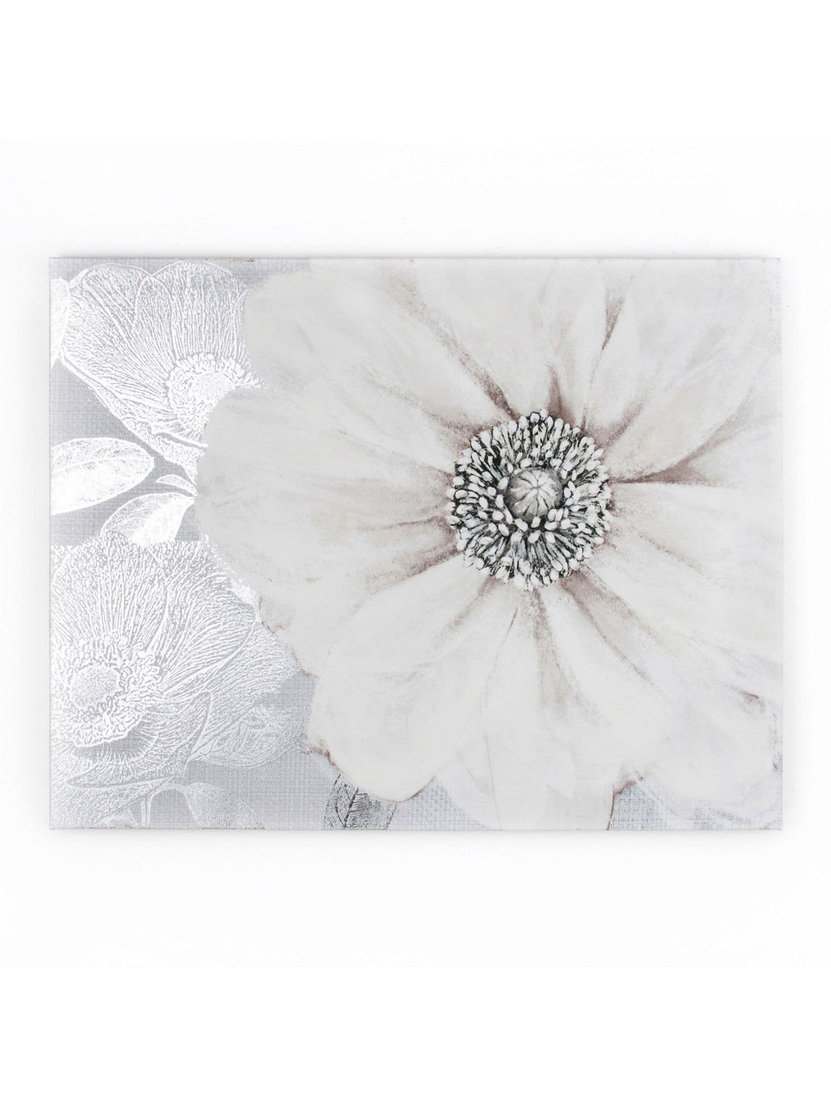 White grey bloom floral printed canvas art 60cm by 80cm - British product