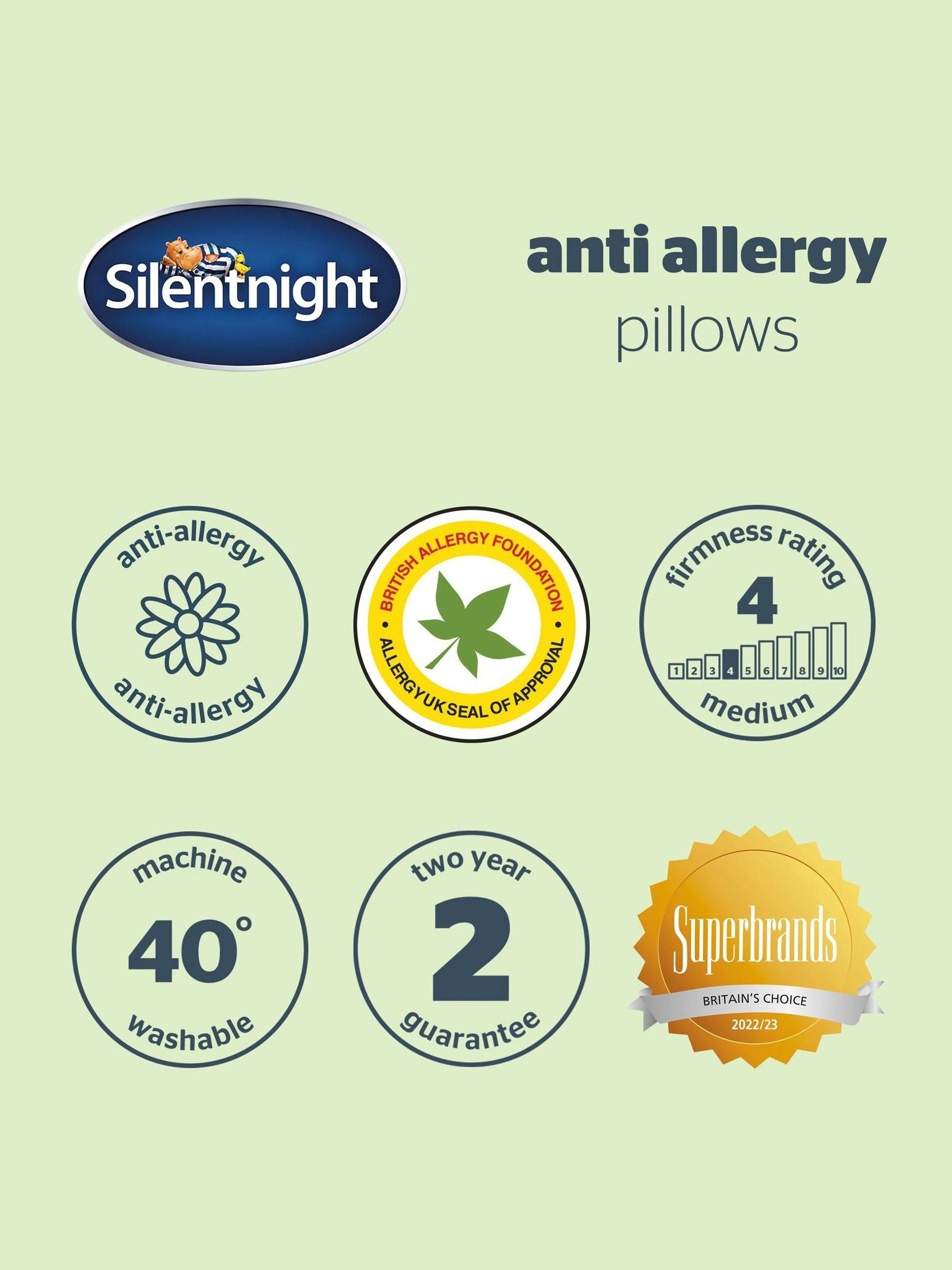 Silentnight anti-allergy pillows medium 2 pack (British brand)