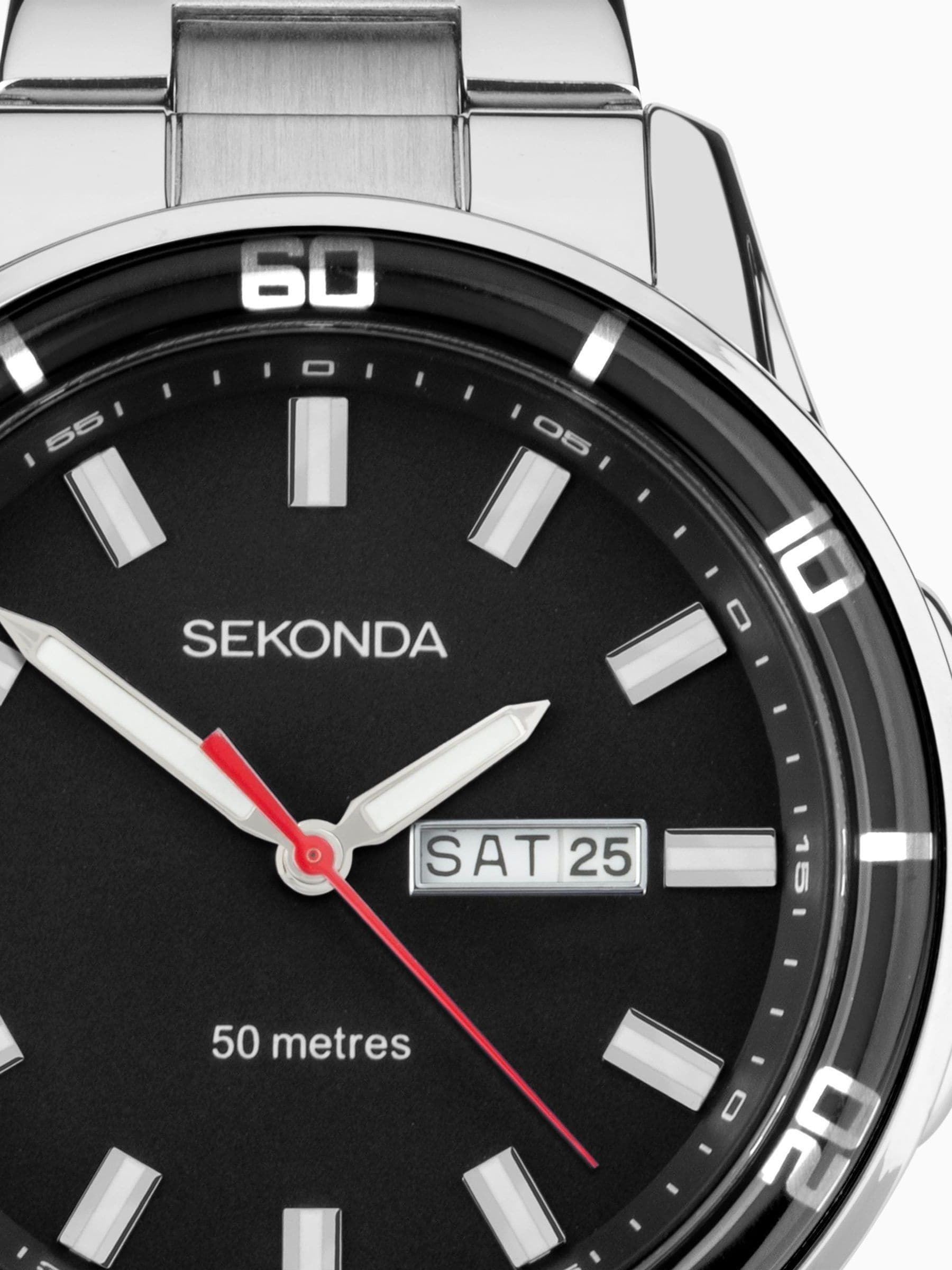 Sekonda Silver Midnight Analog Watch 44mm With Stainless Steel Bracelet (British brand)