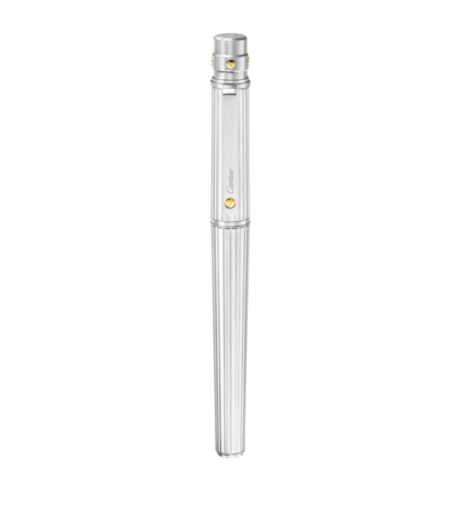Cartier fountain pen with gold nib and white gold barrel, 14cm length - British product