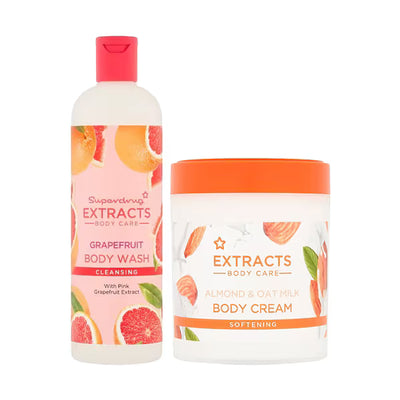Superdrug Extracts Summer Body Bundle Almond Oat Milk Grapefruit Body Care Set 475ml 500ml