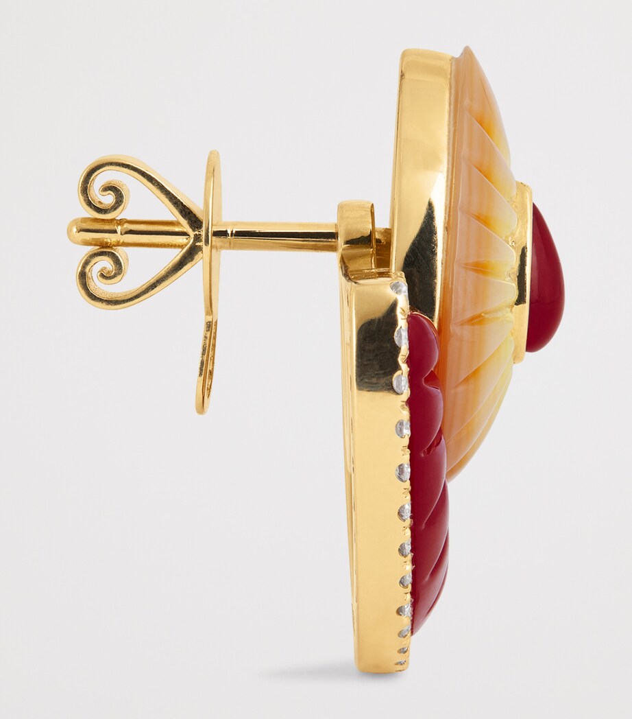 Small Yellow Gold, Diamond, and Mother-of-Pearl Fan Earrings