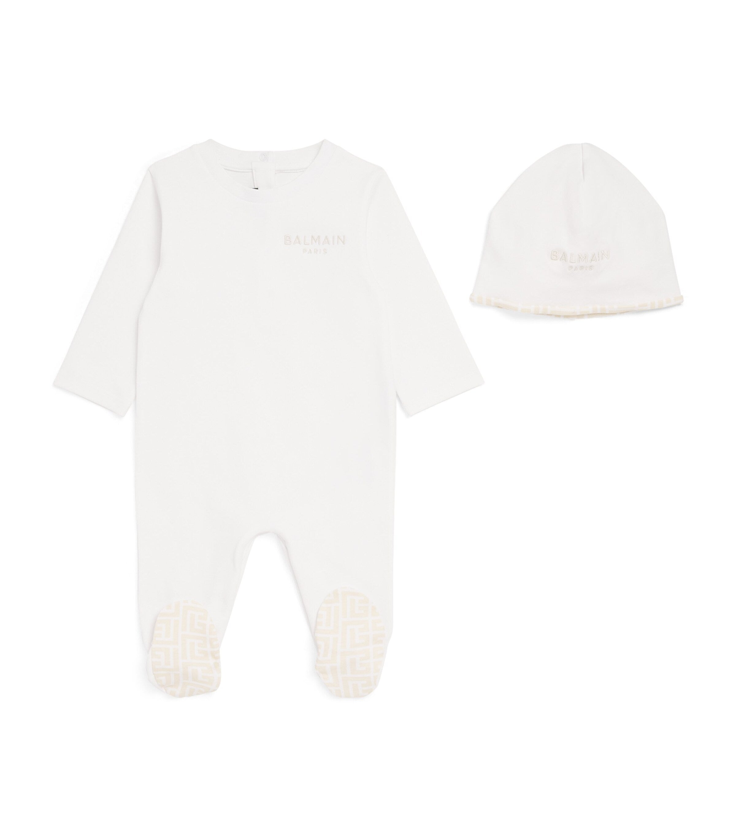 Balmain Kids cotton logo all-in-one and hat set 3-12 months - British product