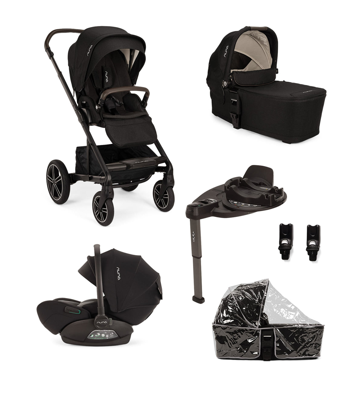 Nuna MIXX Next Pushchair and Carry Cot, ARRA Flex Car Seat and BASE Curv Adaptor Bundle