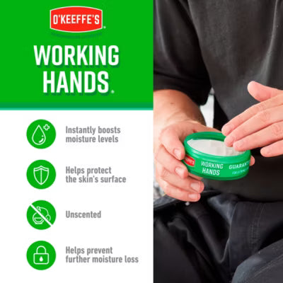 O'Keeffe's Working Hands hand cream 96g tub, imported from the UK