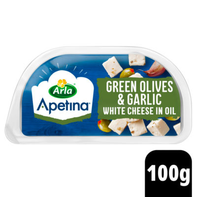 Apetina Green Olives & Garlic Cheese Cubes Mediterranean Style Snack 100g