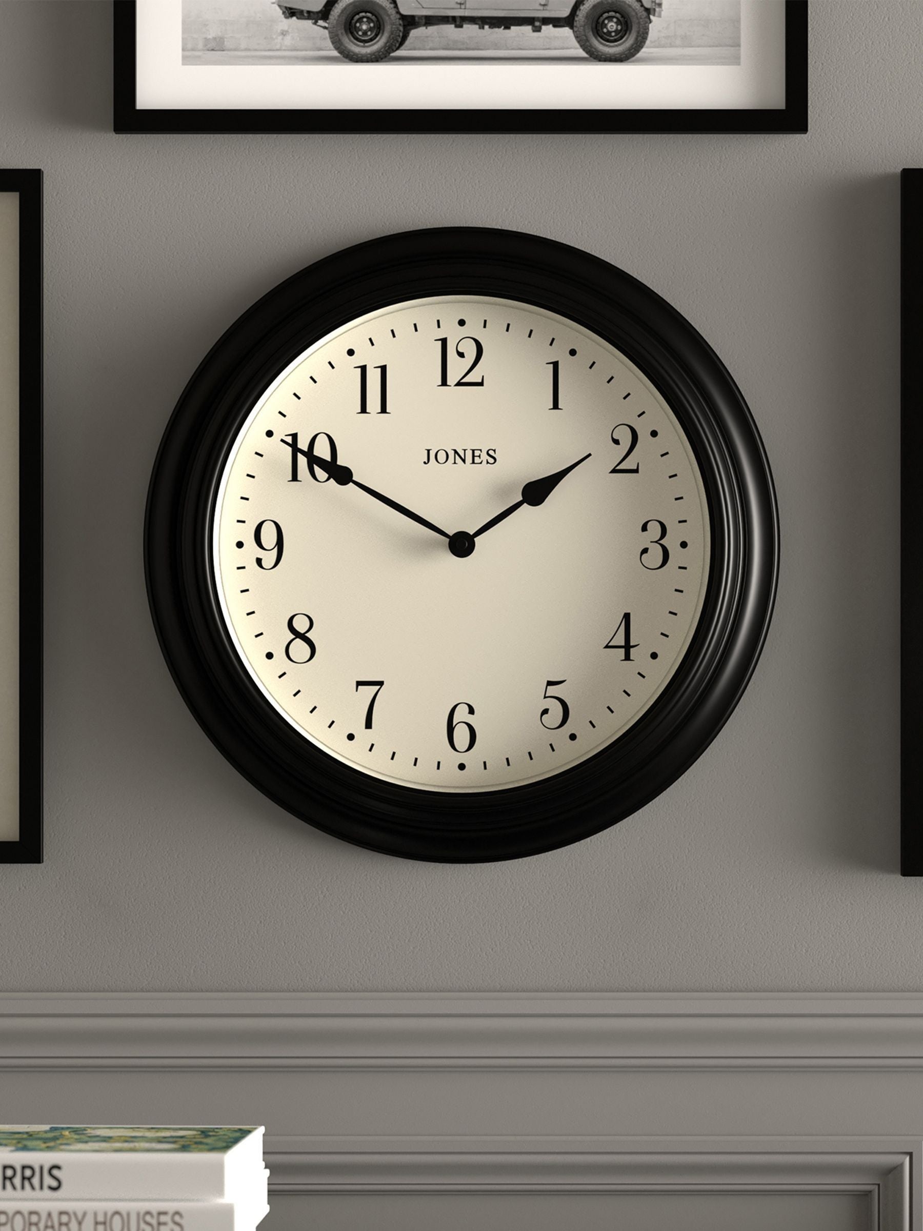 Jones Clocks black classic wall clock 40.5cm, UK version