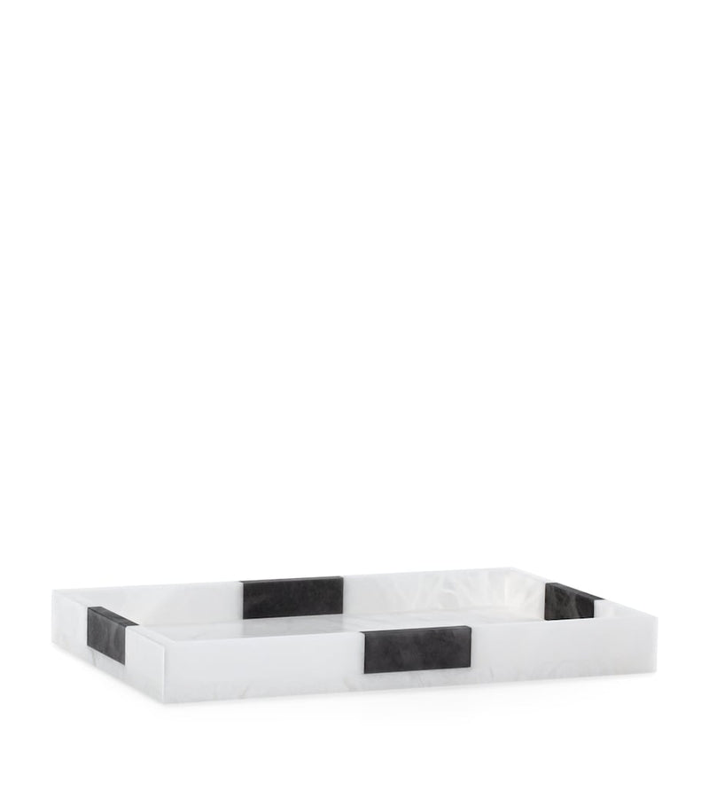 Alabaster Bathroom Tray with Striped Design 28x18x3cm